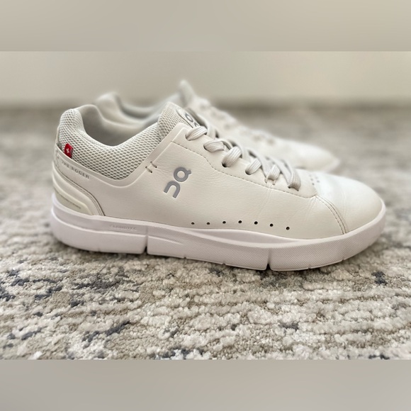 On Cloud The Roger Advantage White Leather Running Athletic Casual Shoes Size 7 - Picture 2 of 15